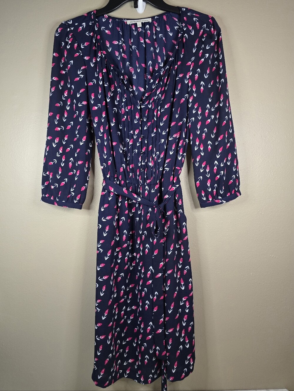 Daniel Rainn Floral Dress Chiffon Semi Sheer Tie Waist 3/4 Sleeve Size Small